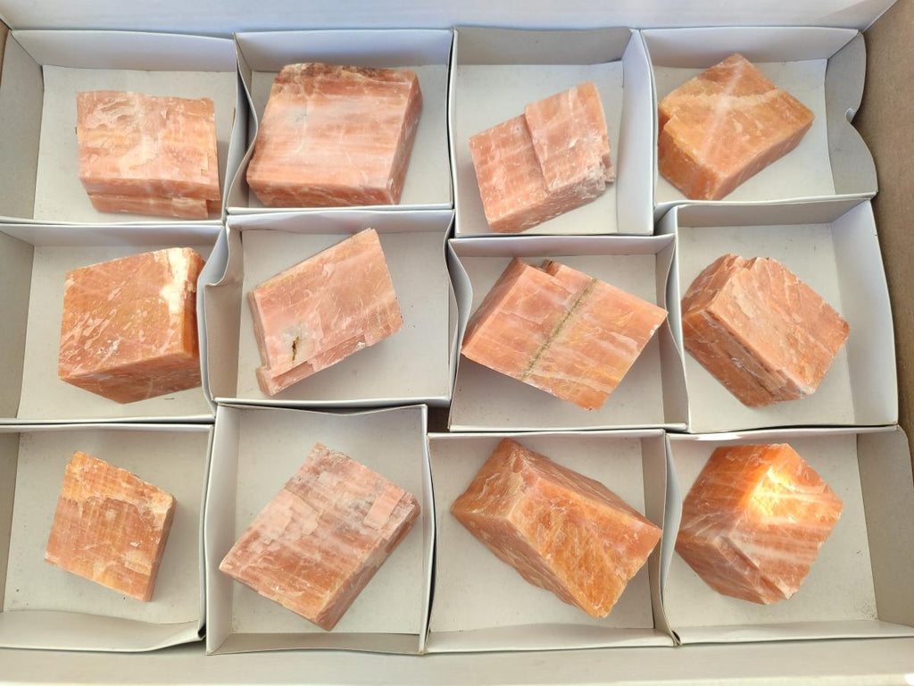 Natural Rhombohedral Sunset Orange Calcite Specimens x 12 From Spitzkop, Namibia - Toprock Gemstones and Minerals 