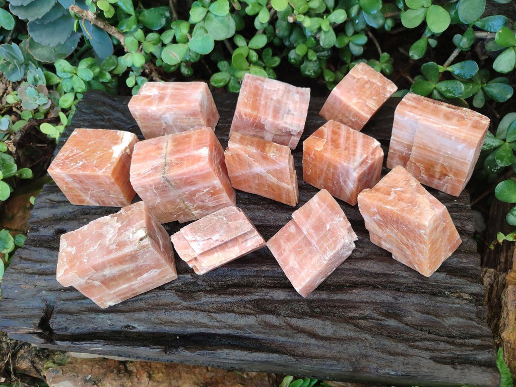 Natural Rhombohedral Sunset Orange Calcite Specimens x 12 From Spitzkop, Namibia - Toprock Gemstones and Minerals 