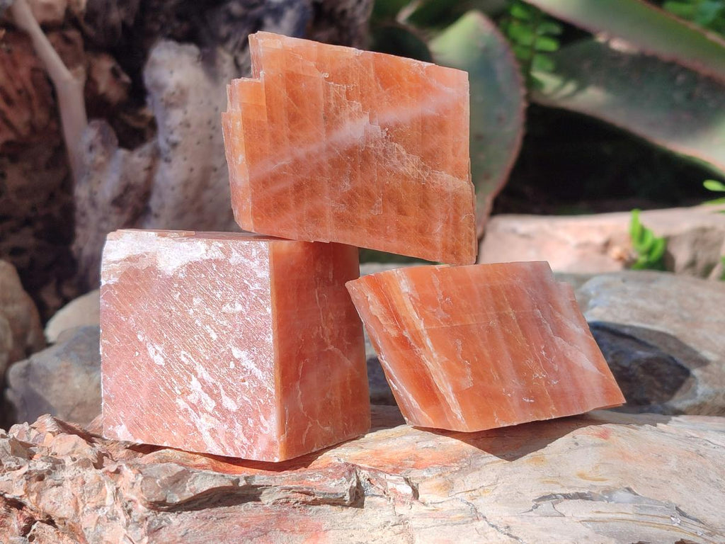 Natural Rhombohedral Sunset Orange Calcite Specimens x 12 From Spitzkop, Namibia - Toprock Gemstones and Minerals 