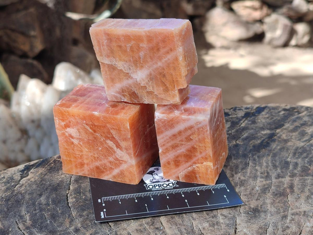 Natural Rhombohedral Sunset Orange Calcite Specimens x 12 From Spitzkop, Namibia - Toprock Gemstones and Minerals 