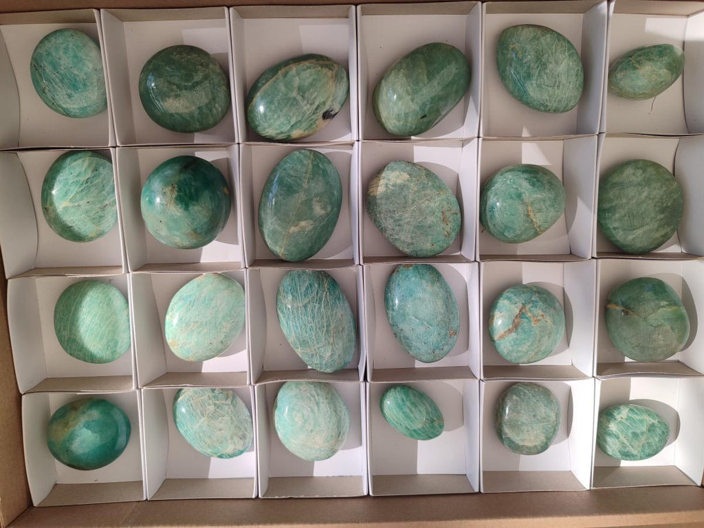Polished Amazonite Palm Stones x 24 From Madagascar - Toprock Gemstones and Minerals 