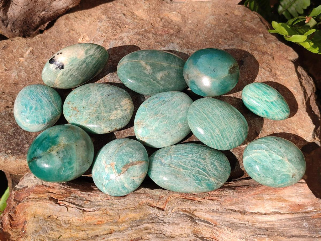 Polished Amazonite Palm Stones x 24 From Madagascar - Toprock Gemstones and Minerals 