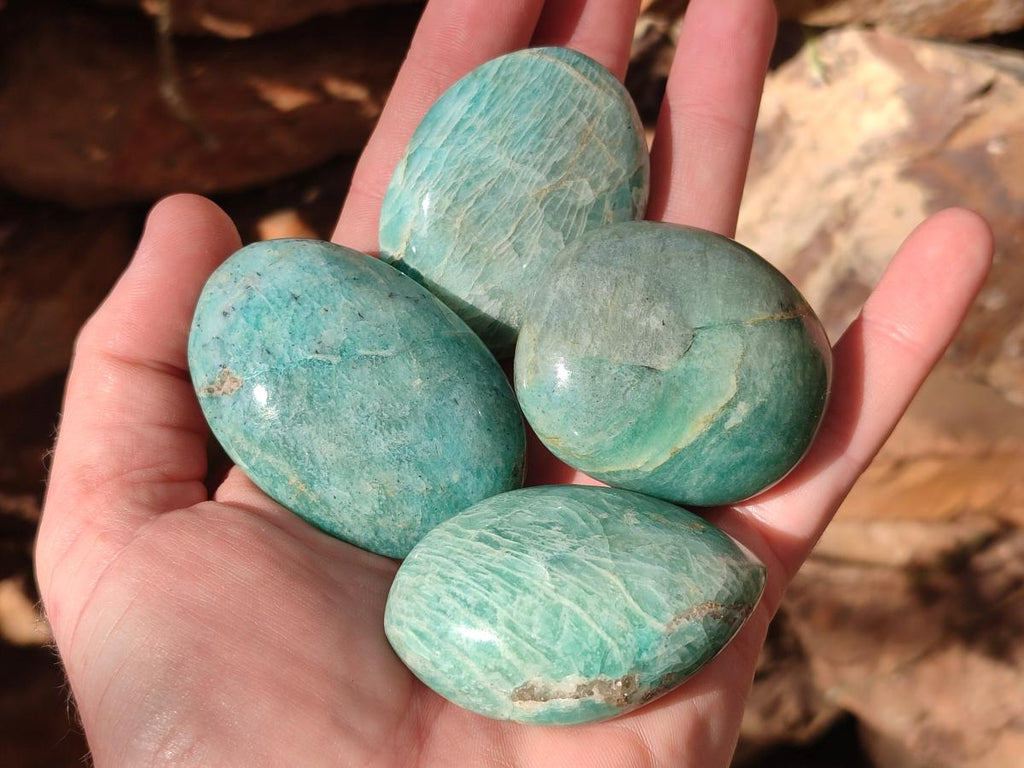 Polished Amazonite Palm Stones x 24 From Madagascar - Toprock Gemstones and Minerals 