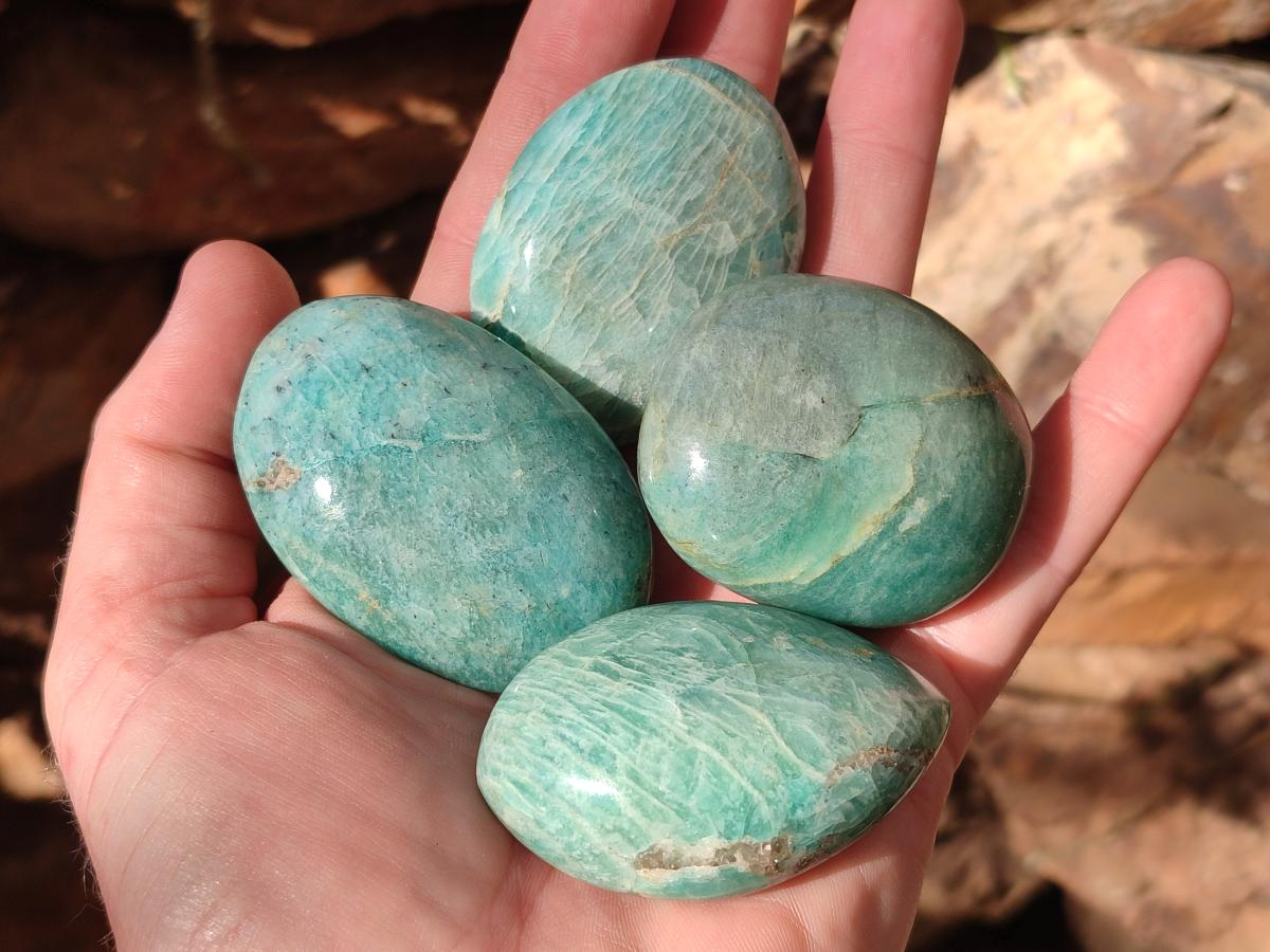 Polished Amazonite Palm Stones x 24 From Madagascar - Toprock Gemstones and Minerals 