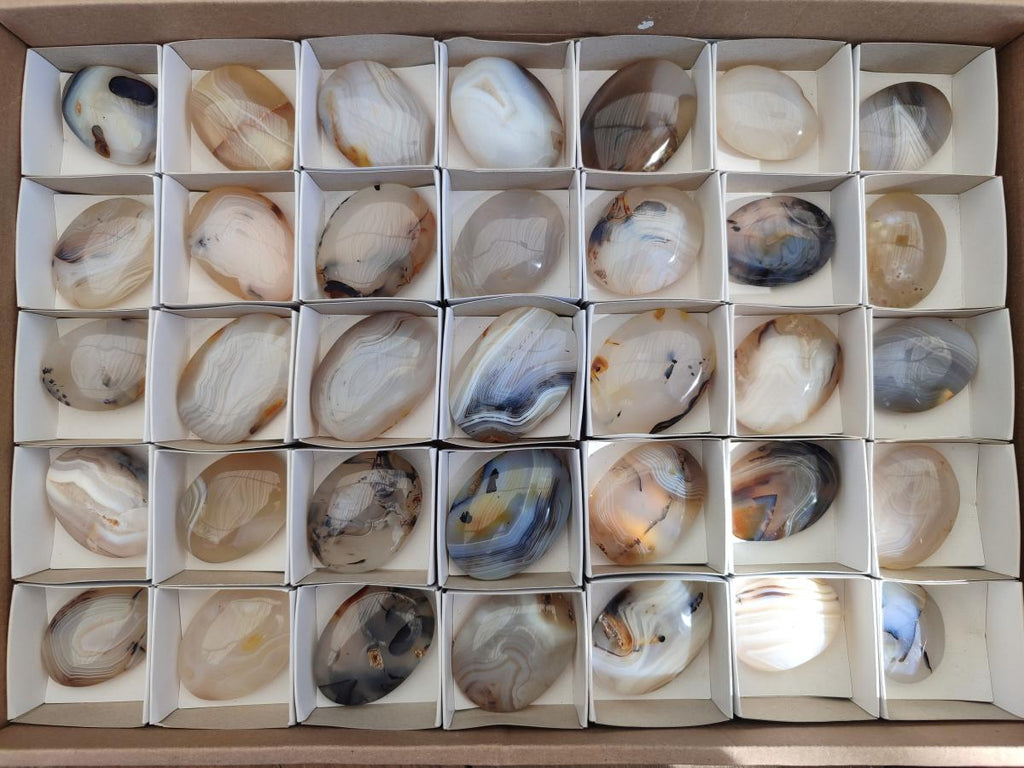 Polished Banded Agate Galets x 35 From Madagascar - Toprock Gemstones and Minerals 