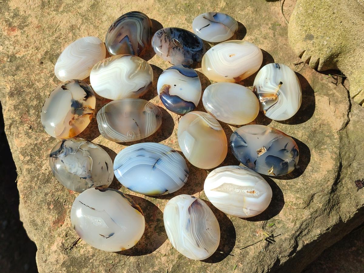 Polished Banded Agate Galets x 35 From Madagascar - Toprock Gemstones and Minerals 
