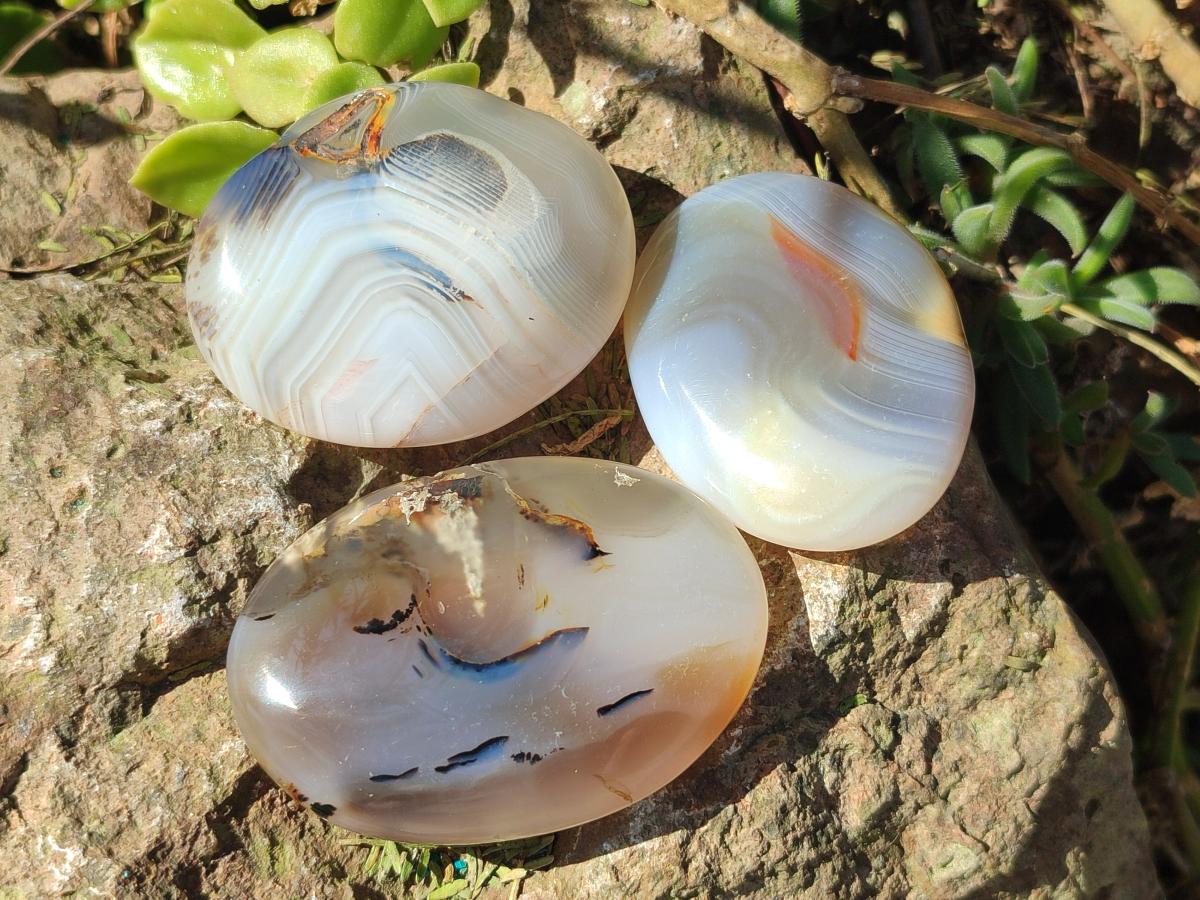 Polished Banded Agate Galets x 35 From Madagascar - Toprock Gemstones and Minerals 