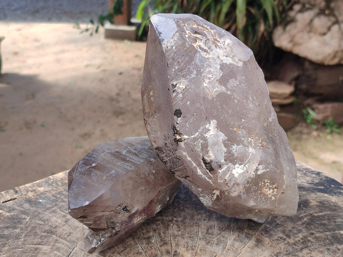 Natural Large Smokey Quartz Crystals x 2 From Mulanje, Malawi - Toprock Gemstones and Minerals 