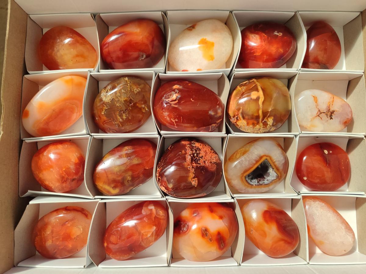 Polished Carnelian Agate Gemstone Galets x 20 From Madagascar - Toprock Gemstones and Minerals 
