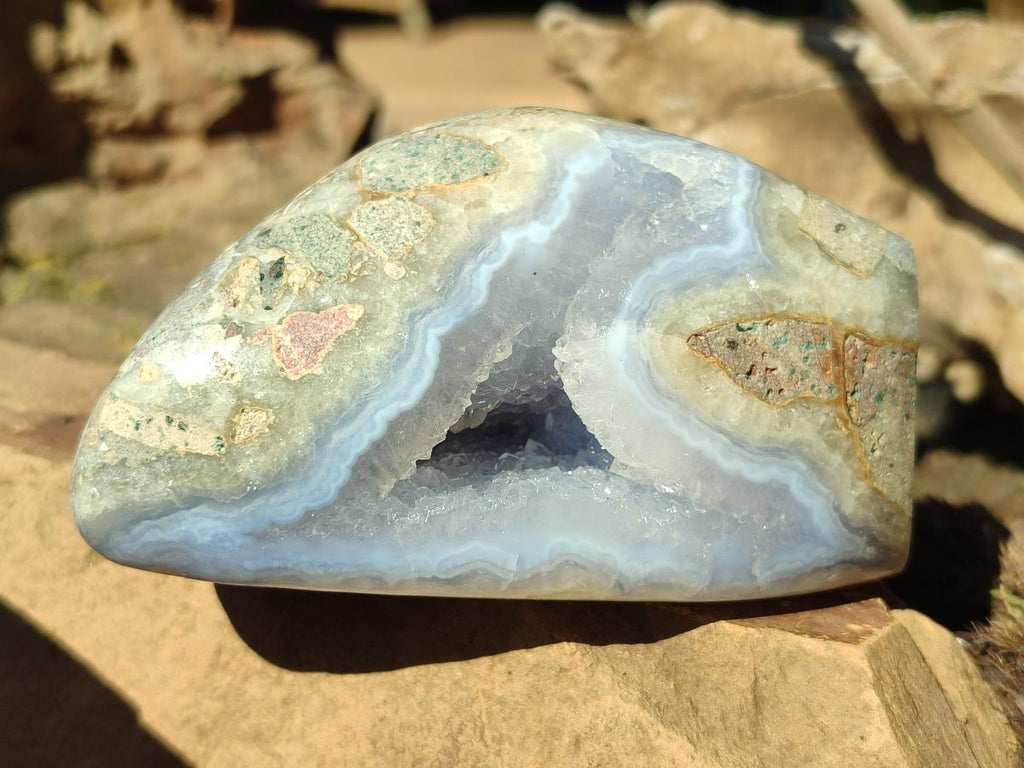 Polished and Natural Blue Lace Agate Standing Display Pieces x 2 From Nsanje, Malawi - Toprock Gemstones and Minerals 