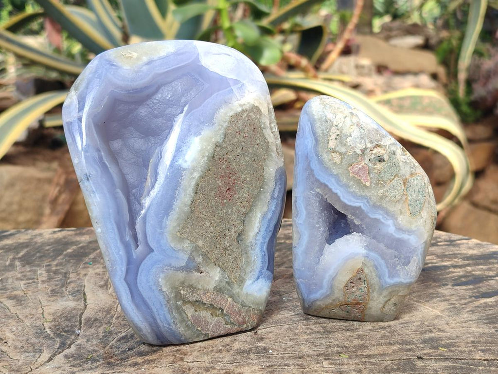 Polished and Natural Blue Lace Agate Standing Display Pieces x 2 From Nsanje, Malawi - Toprock Gemstones and Minerals 