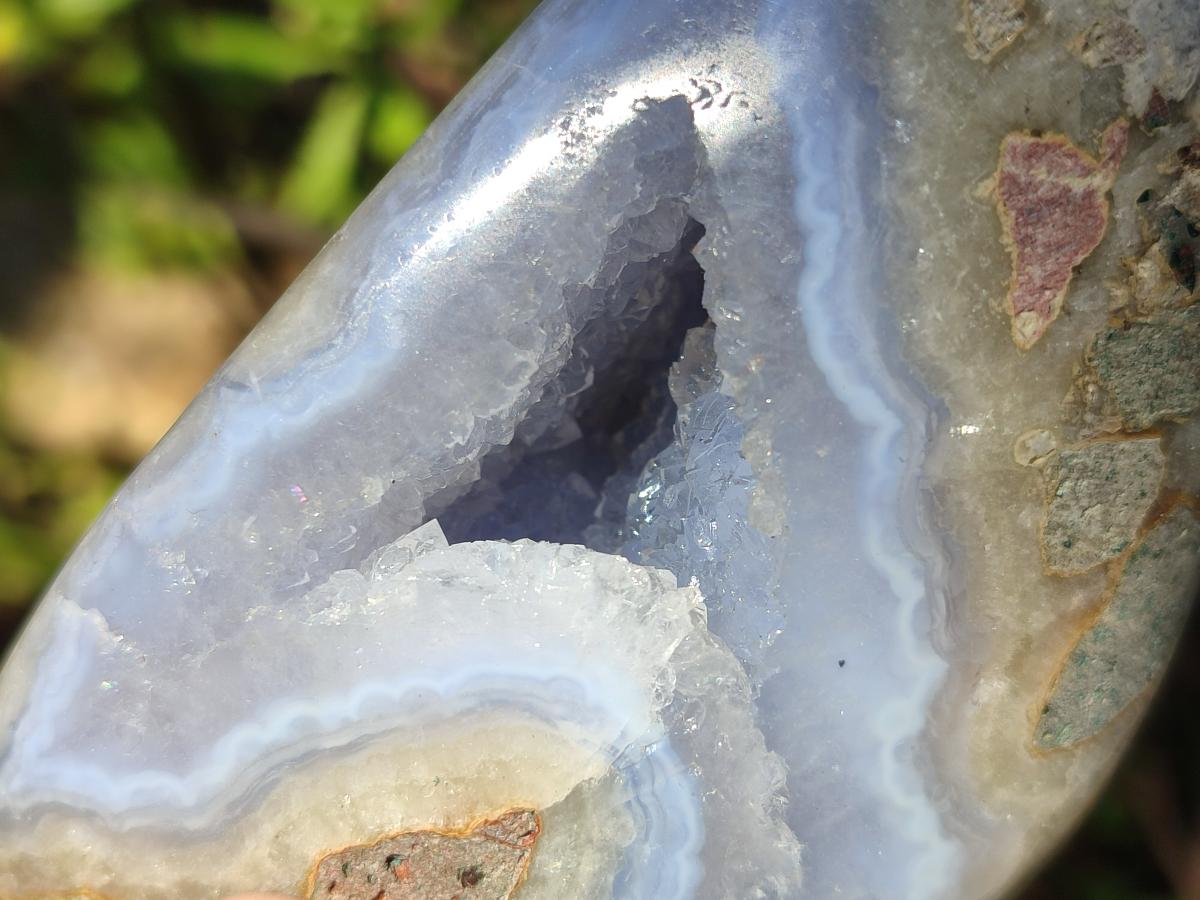 Polished and Natural Blue Lace Agate Standing Display Pieces x 2 From Nsanje, Malawi - Toprock Gemstones and Minerals 