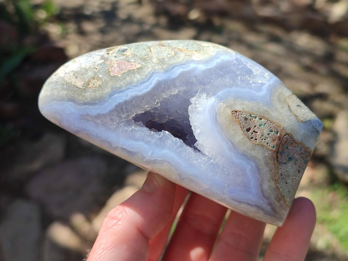 Polished and Natural Blue Lace Agate Standing Display Pieces x 2 From Nsanje, Malawi - Toprock Gemstones and Minerals 