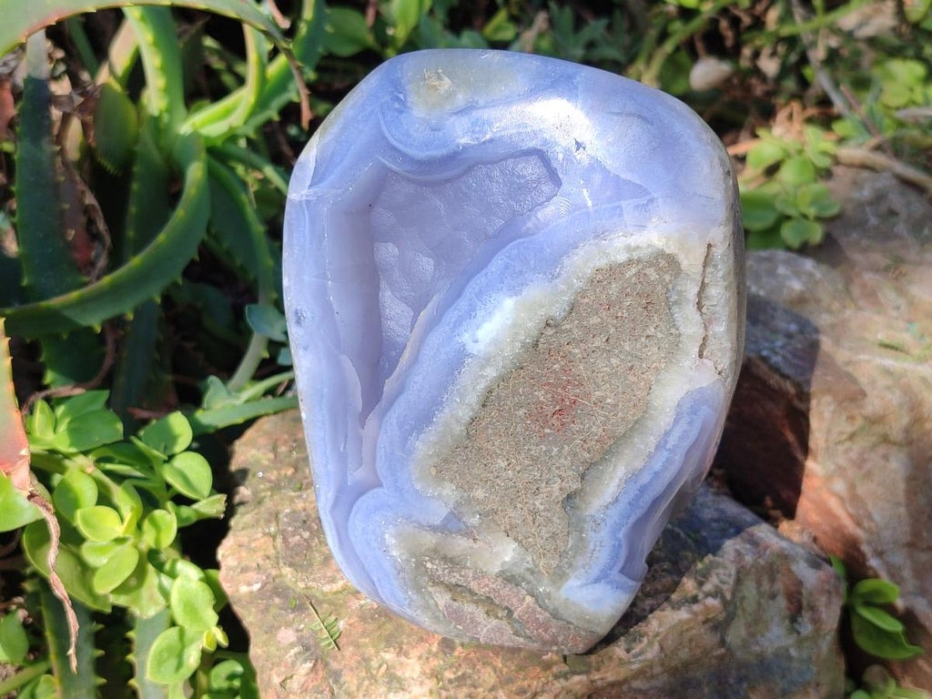 Polished and Natural Blue Lace Agate Standing Display Pieces x 2 From Nsanje, Malawi - Toprock Gemstones and Minerals 