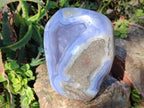 Polished and Natural Blue Lace Agate Standing Display Pieces x 2 From Nsanje, Malawi - Toprock Gemstones and Minerals 