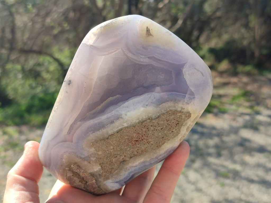 Polished and Natural Blue Lace Agate Standing Display Pieces x 2 From Nsanje, Malawi - Toprock Gemstones and Minerals 