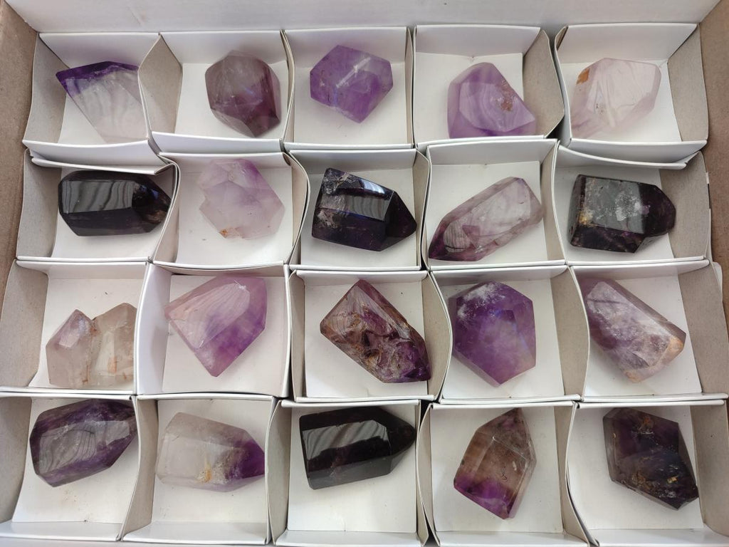 Polished Purple Window Amethyst Crystals x 20 From Akansobe, Madagascar - Toprock Gemstones and Minerals 