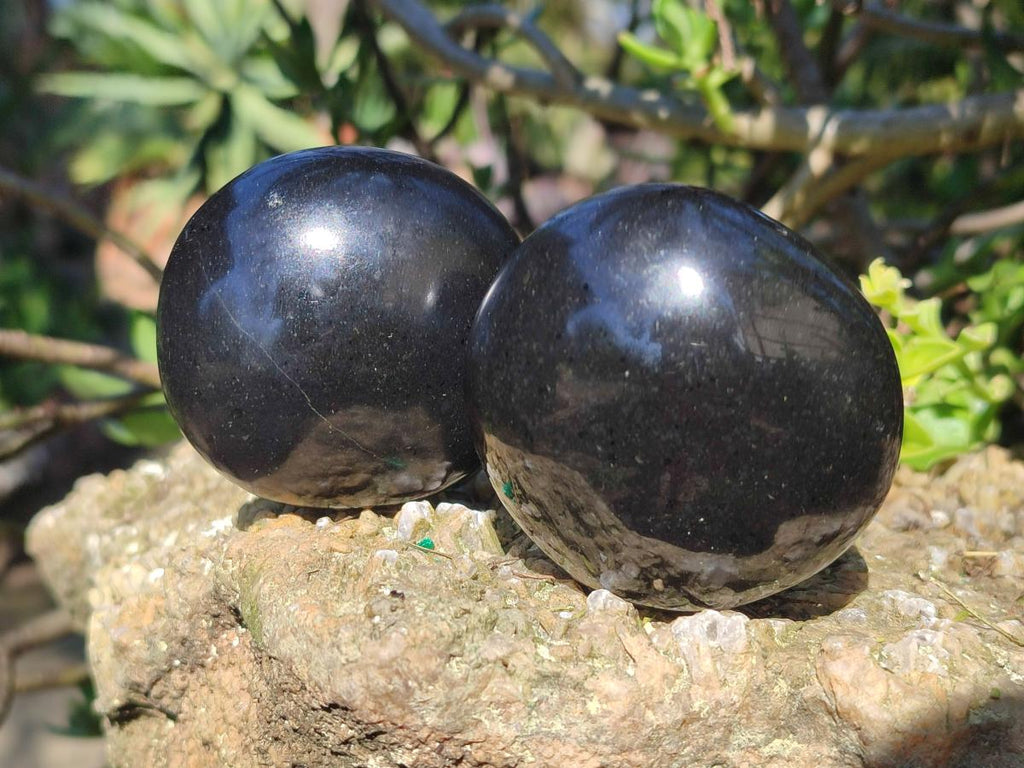 Polished Large Black Basalt Galets x 12 From Madagascar - Toprock Gemstones and Minerals 
