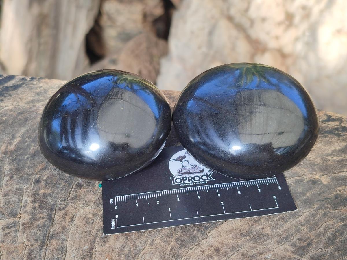 Polished Large Black Basalt Galets x 12 From Madagascar - Toprock Gemstones and Minerals 