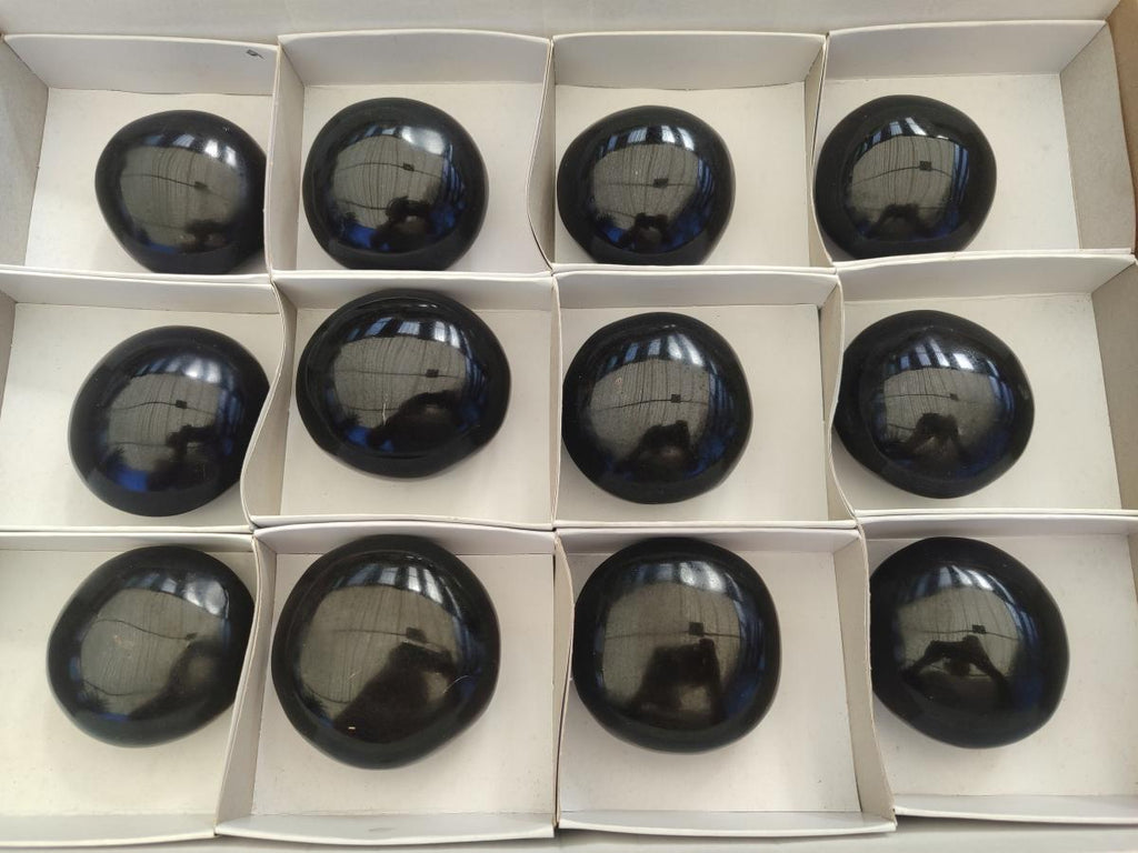 Polished Large Black Basalt Galets x 12 From Madagascar - Toprock Gemstones and Minerals 