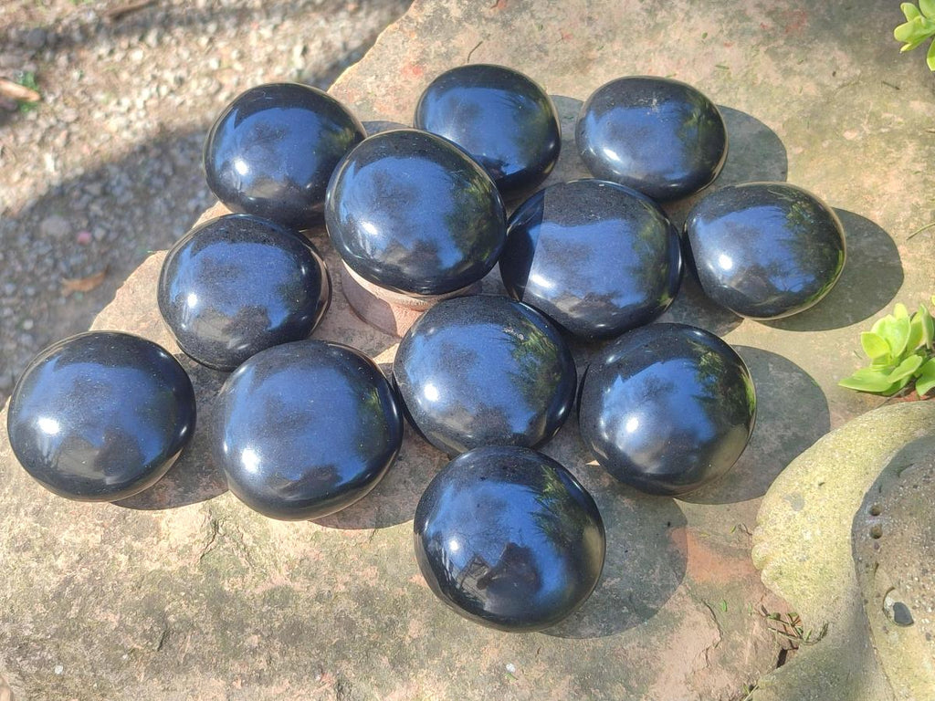 Polished Large Black Basalt Galets x 12 From Madagascar - Toprock Gemstones and Minerals 