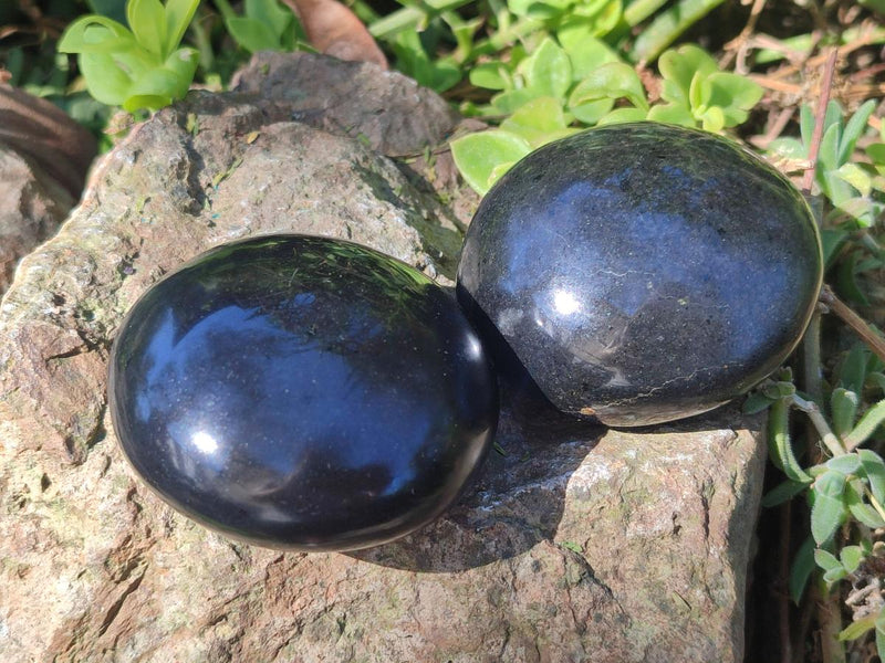 Polished Large Black Basalt Galets x 12 From Madagascar - Toprock Gemstones and Minerals 