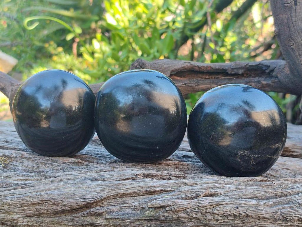 Polished Large Black Basalt Galets x 12 From Madagascar - Toprock Gemstones and Minerals 