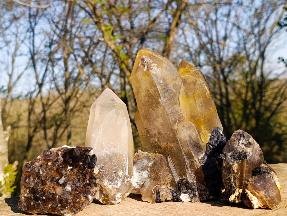 Natural Smokey Quartz Crystals and Cluster with Associated Minerals x 4 From Erongo, Namibia - Toprock Gemstones and Minerals 