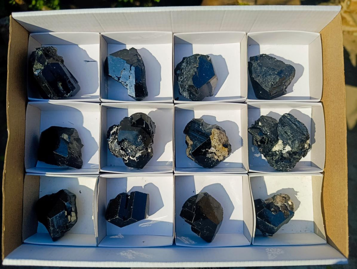Natural Schorl Black Tourmaline Specimens x 12 From Erongo, Namibia - Toprock Gemstones and Minerals 