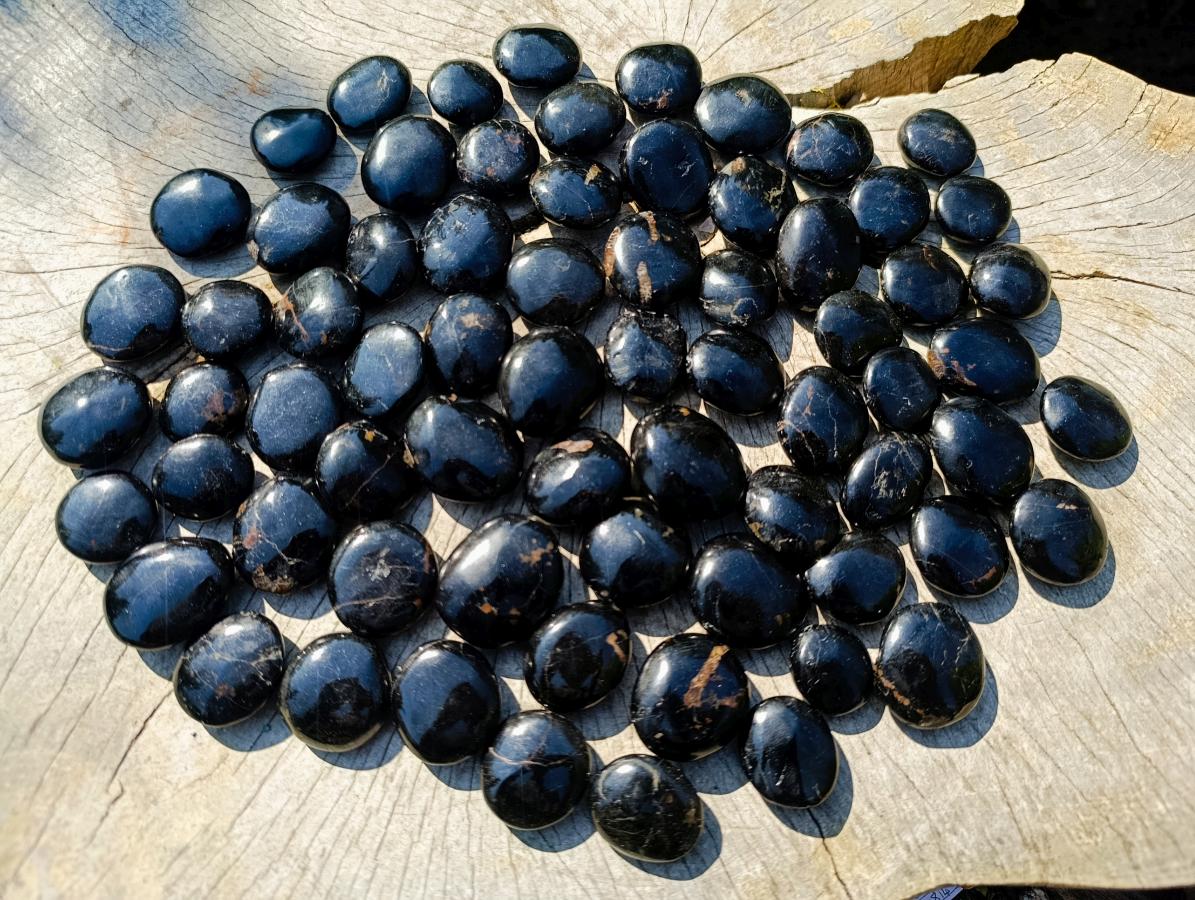 Polished Black Tourmaline Jewellery Size Galets x 70 From Madagascar - Toprock Gemstones and Minerals 