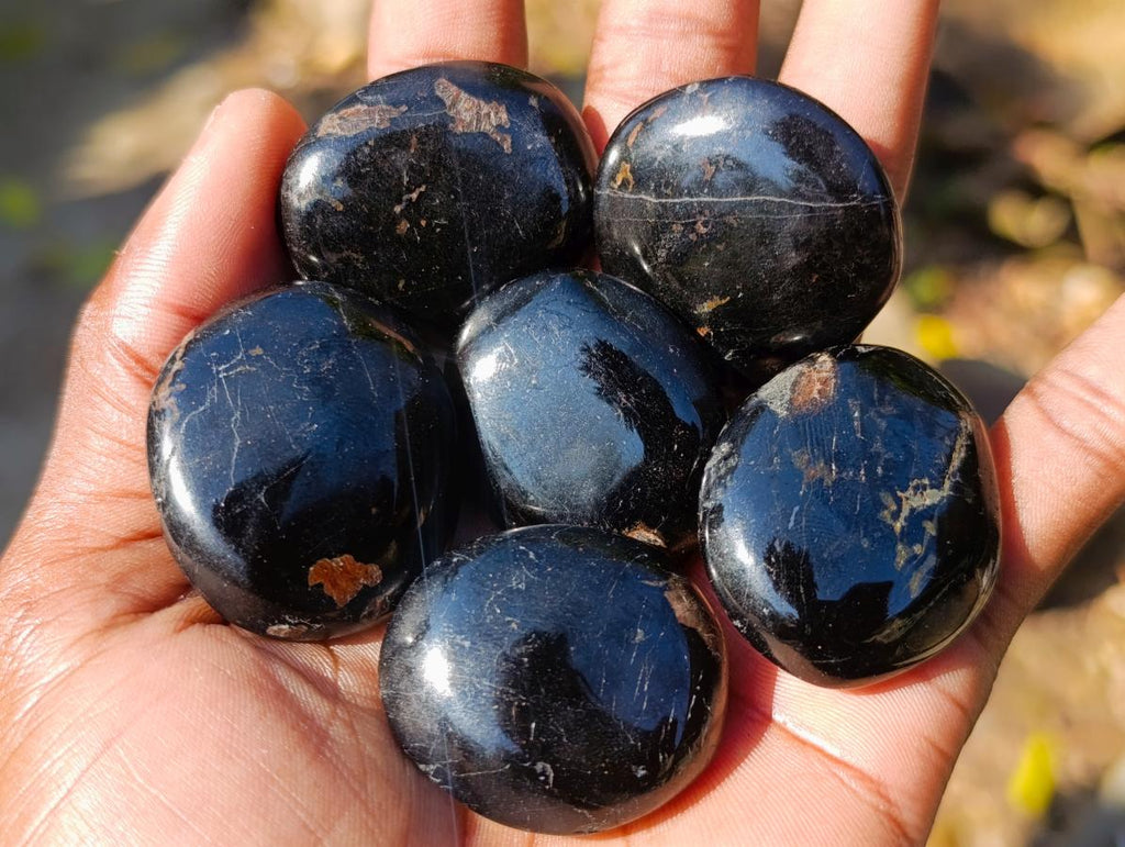 Polished Black Tourmaline Jewellery Size Galets x 70 From Madagascar - Toprock Gemstones and Minerals 