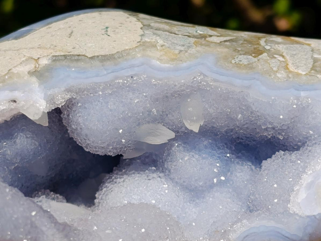 Polished Large Blue Lace Agate Standing Display Piece with Dog Tooth Calcite x 1 From Nsanje, Malawi - Toprock Gemstones and Minerals 
