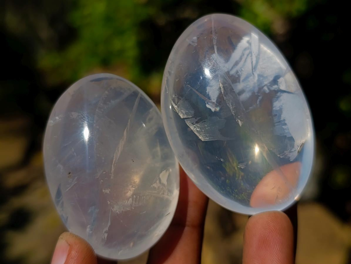 Polished Girasol Pearl Quartz Palm Stones x 20 From Ambatondrazaka, Madagascar - Toprock Gemstones and Minerals 