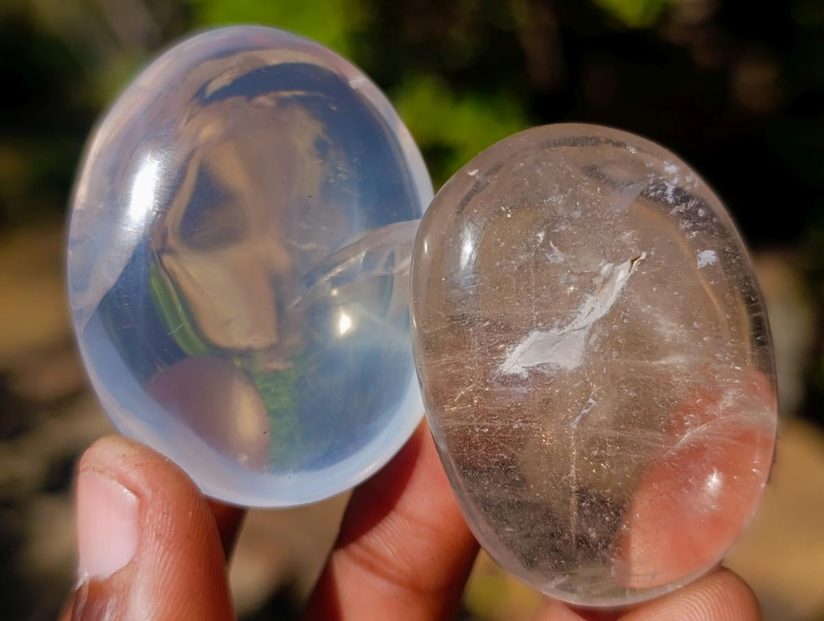 Polished Girasol Pearl Quartz Palm Stones x 20 From Ambatondrazaka, Madagascar - Toprock Gemstones and Minerals 