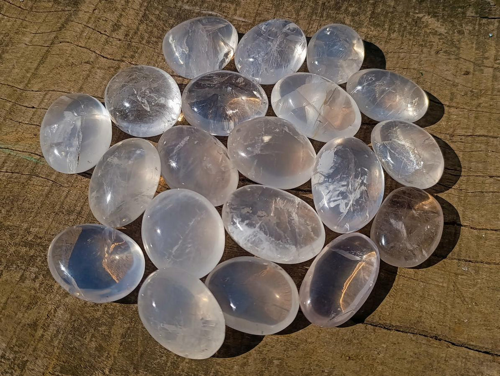 Polished Girasol Pearl Quartz Palm Stones x 20 From Ambatondrazaka, Madagascar - Toprock Gemstones and Minerals 