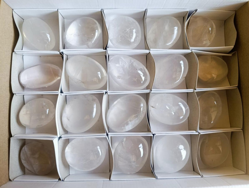 Polished Girasol Pearl Quartz Palm Stones x 20 From Ambatondrazaka, Madagascar - Toprock Gemstones and Minerals 
