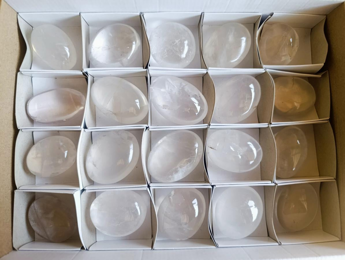 Polished Girasol Pearl Quartz Palm Stones x 20 From Ambatondrazaka, Madagascar - Toprock Gemstones and Minerals 