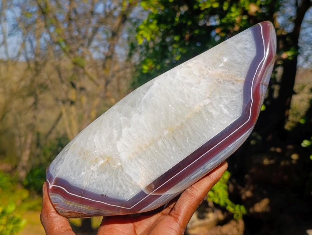 Polished Large Red Bordered Shashe River Agate Standing Display Piece x 1 From Shashe River, Zimbabwe - Toprock Gemstones and Minerals 
