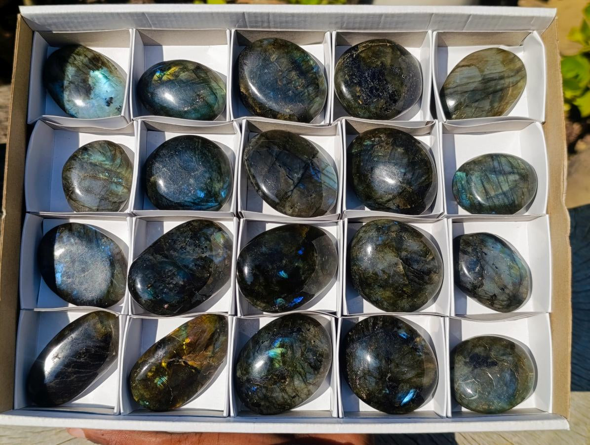 Polished Labradorite Palm Stones x 20 From Madagascar - Toprock Gemstones and Minerals 