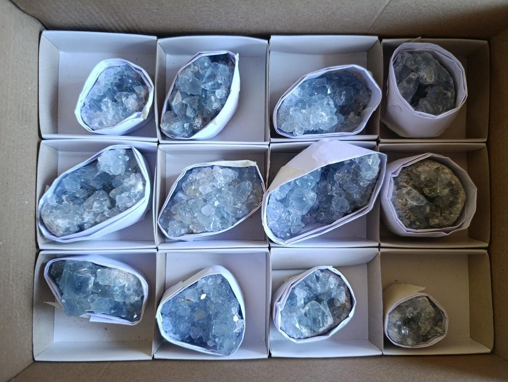 Natural Blue Celestite Specimens x 12 From Sakoany, Madagascar - Toprock Gemstones and Minerals 