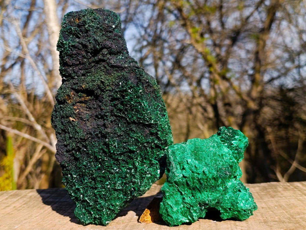 Natural Silky Malachite Specimens x 2 From Kasompe, Congo - Toprock Gemstones and Minerals 