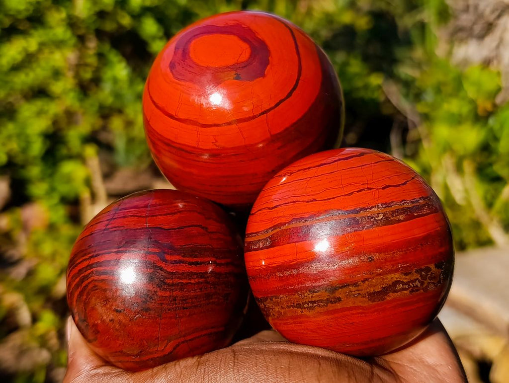 Polished Banded Red Jasper Spheres with Siliver Hematite x 2 From Zimbabwe - Toprock Gemstones and Minerals 