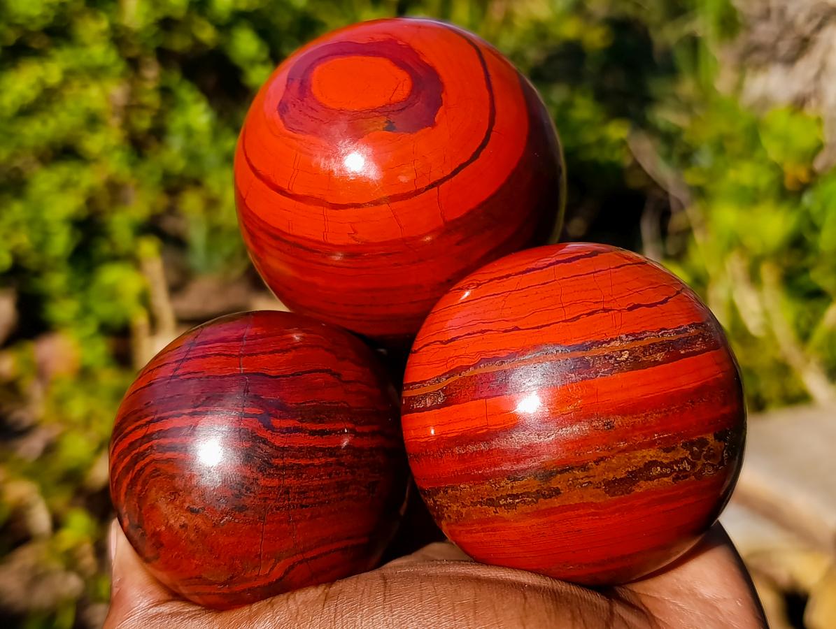 Polished Banded Red Jasper Spheres with Siliver Hematite x 2 From Zimbabwe - Toprock Gemstones and Minerals 