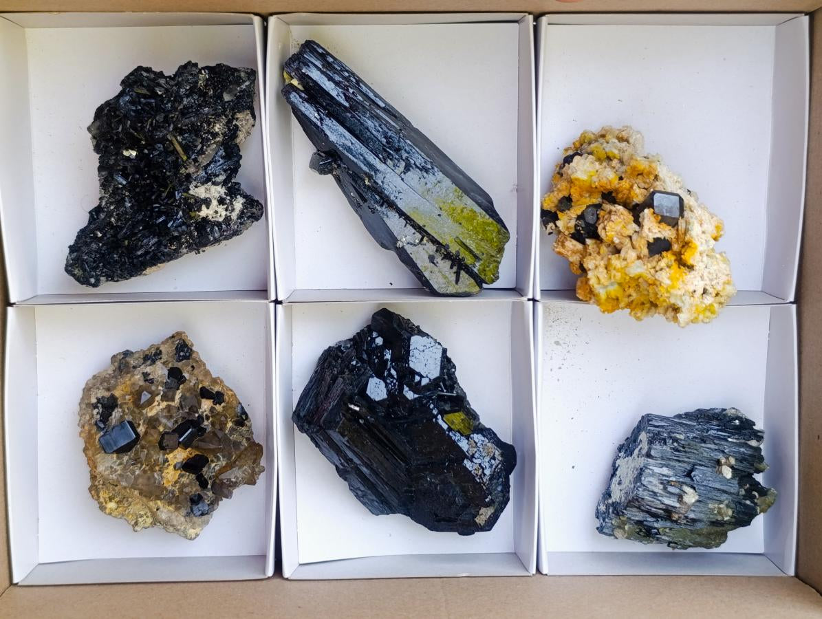 Natural Schorl Black Tourmaline Specimens with Associated Minerals x 6 From Erongo, Namibia - Toprock Gemstones and Minerals 