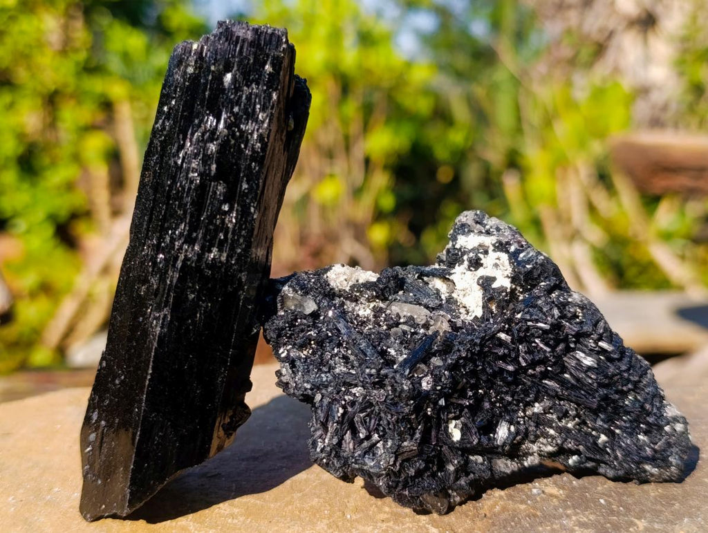 Natural Schorl Black Tourmaline Specimens with Associated Minerals x 6 From Erongo, Namibia - Toprock Gemstones and Minerals 