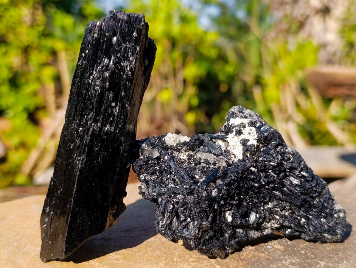Natural Schorl Black Tourmaline Specimens with Associated Minerals x 6 From Erongo, Namibia - Toprock Gemstones and Minerals 
