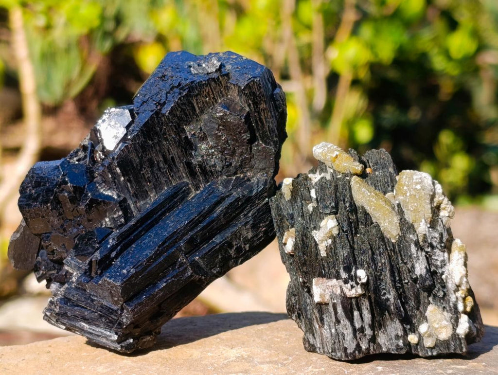 Natural Schorl Black Tourmaline Specimens with Associated Minerals x 6 From Erongo, Namibia - Toprock Gemstones and Minerals 