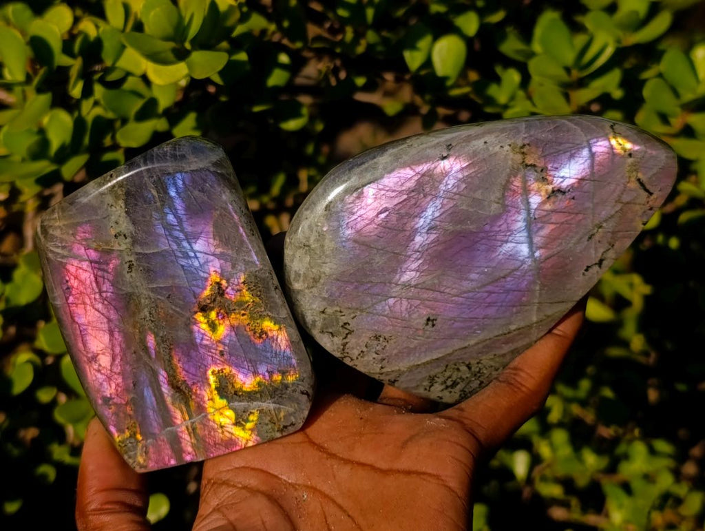Polished Sunset Flash Labradorite Standing Display Pieces x 3 From Madagascar