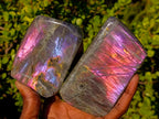 Polished Sunset Flash Labradorite Standing Display Pieces x 3 From Madagascar