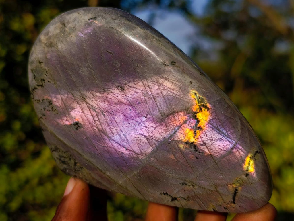 Polished Sunset Flash Labradorite Standing Display Pieces x 3 From Madagascar